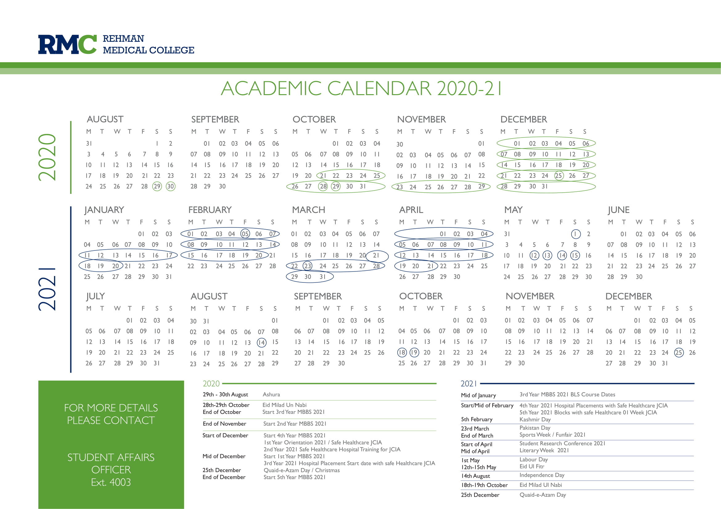 Academic Calendar RMC 2020 2021 RMC